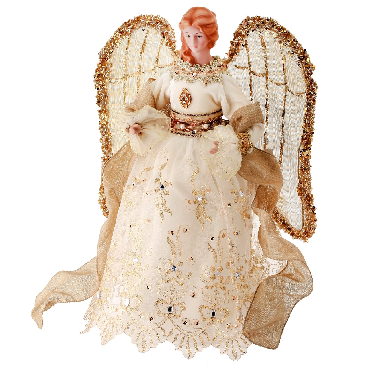 Contemporary Home Living 16" Embroidered Angel with Sheer Wings Christmas Tree Topper, Unlit